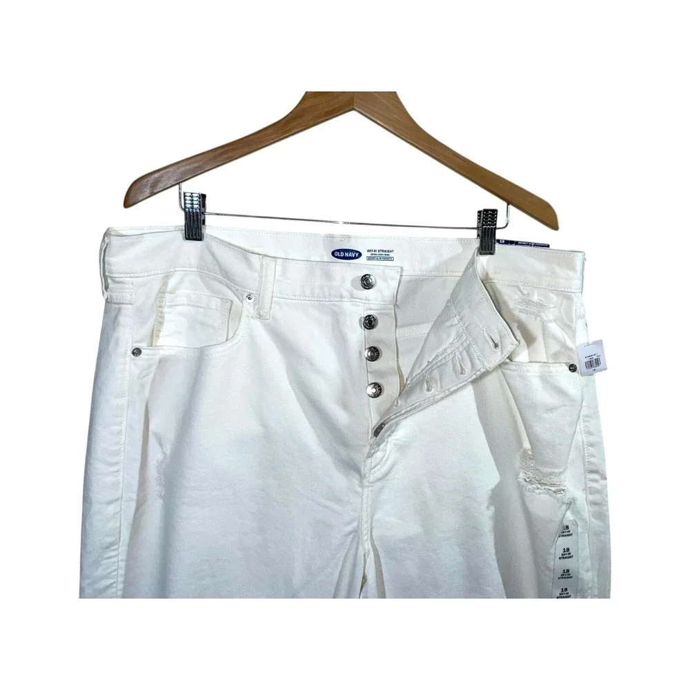 Old Navy Sky-Hi Straight‎ Jeans Women 18 Extra High Rise White Denim Distressed
